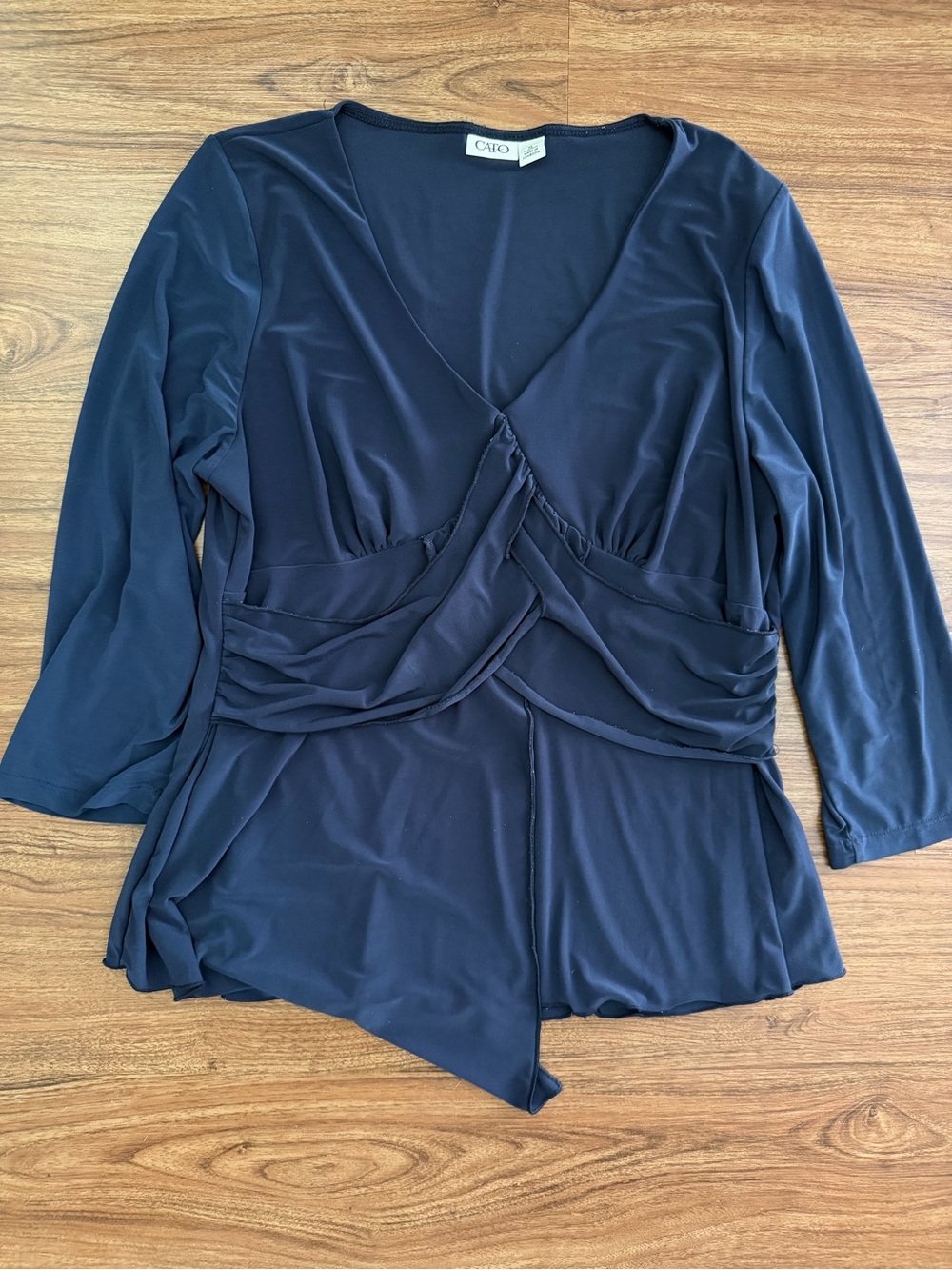 Cato Dark Navy Draped V-Neck Blouse